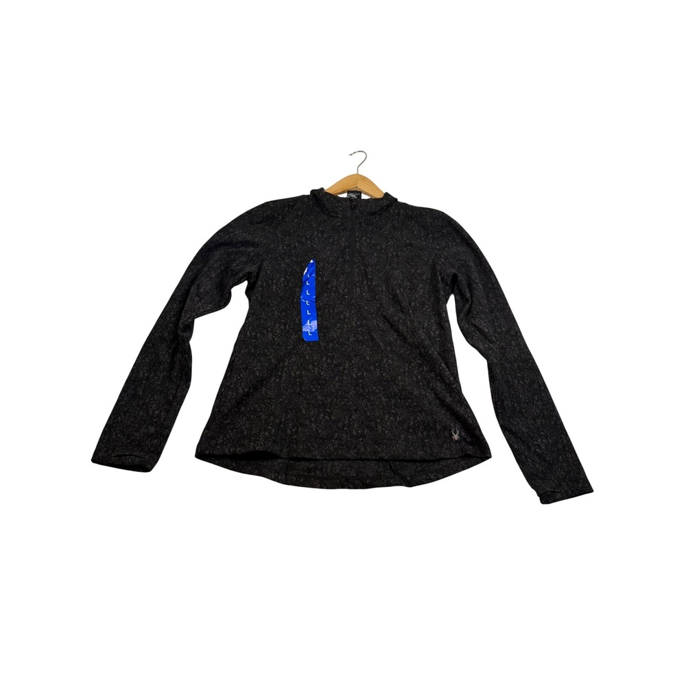 Spyder Active Womens Half Zip Pullover Black Grey Marbled Space Dye Large 4374